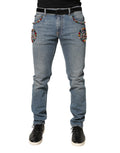 Dolce & Gabbana Blue Embellished Loose Cotton Jeans
