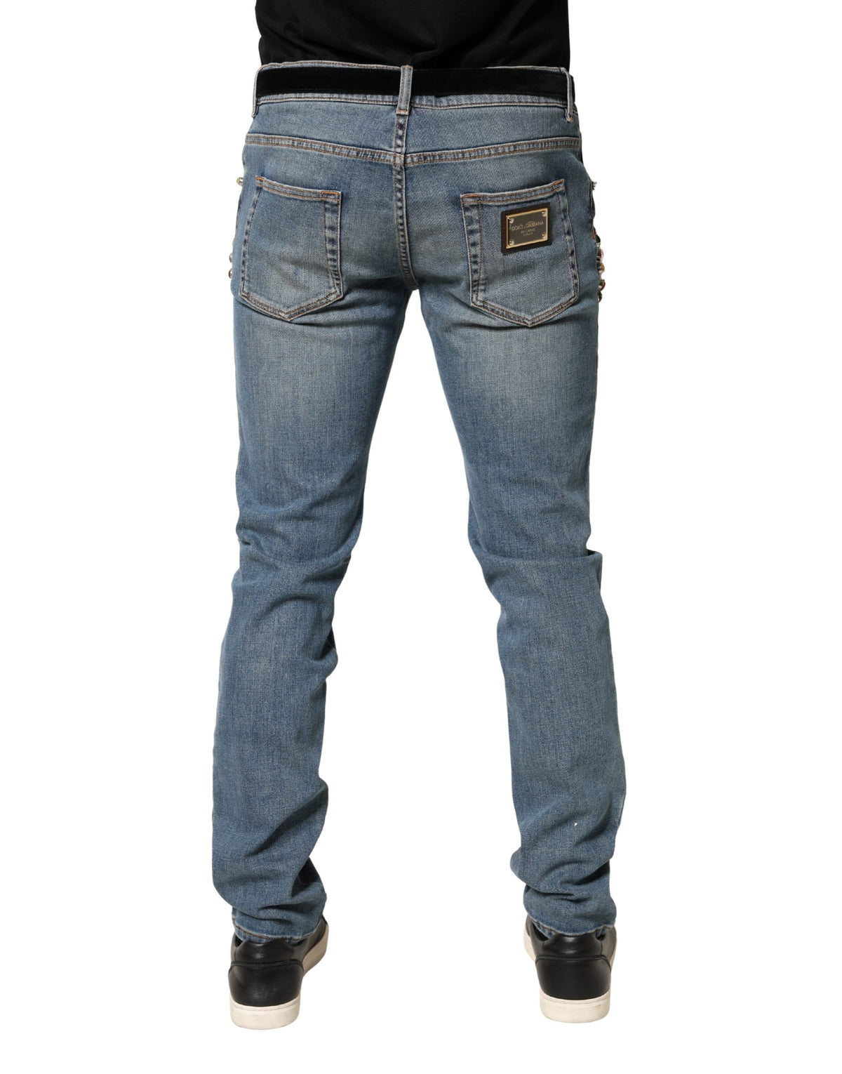Dolce & Gabbana Blue Embellished Loose Cotton Jeans