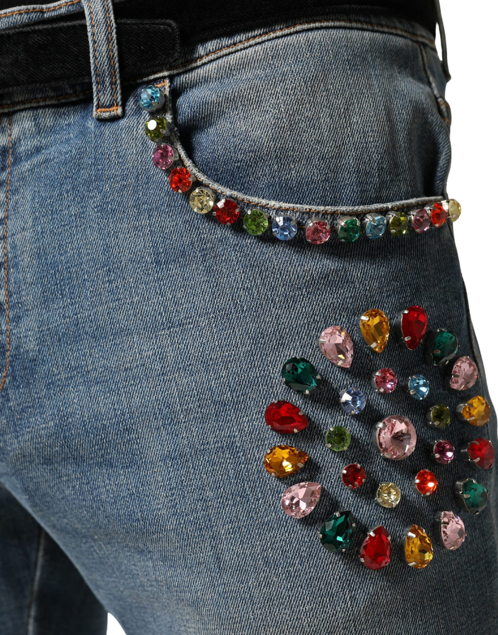 Dolce & Gabbana Blue Embellished Loose Cotton Jeans