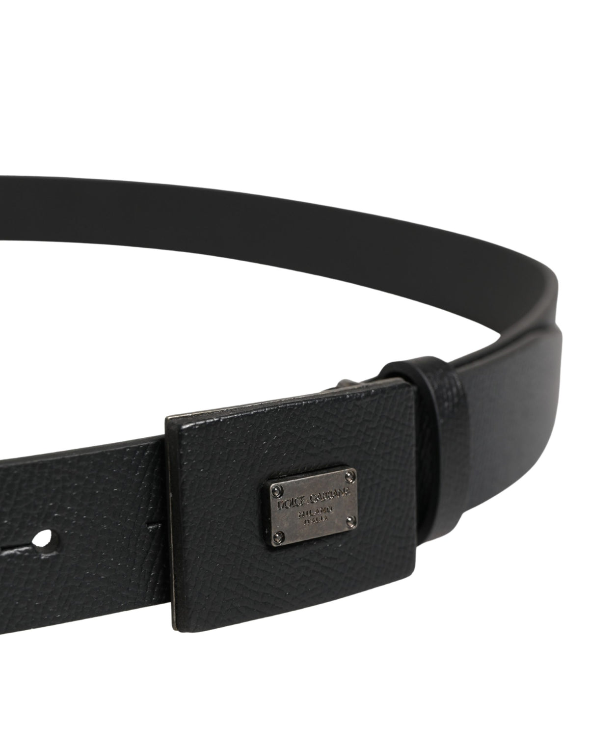 Men Black Calfskin Leather Square Buckle Belt