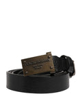 Men Black Classic Leather Logo Buckle Belt