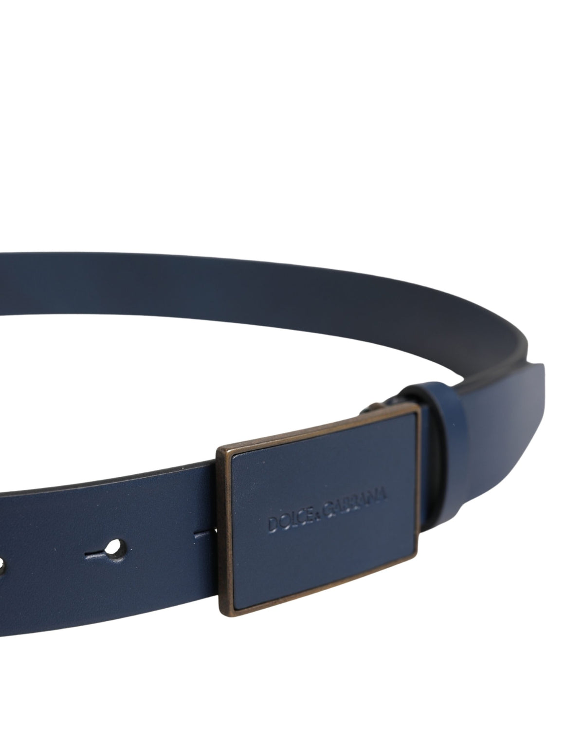 Men Blue Calf Leather Logo Metal Buckle Belt
