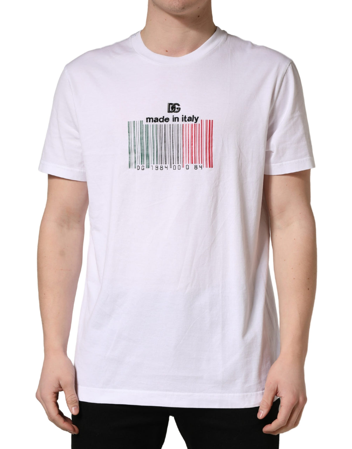 Dolce & Gabbana White Barcode Cotton Crew Neck T-Shirt
