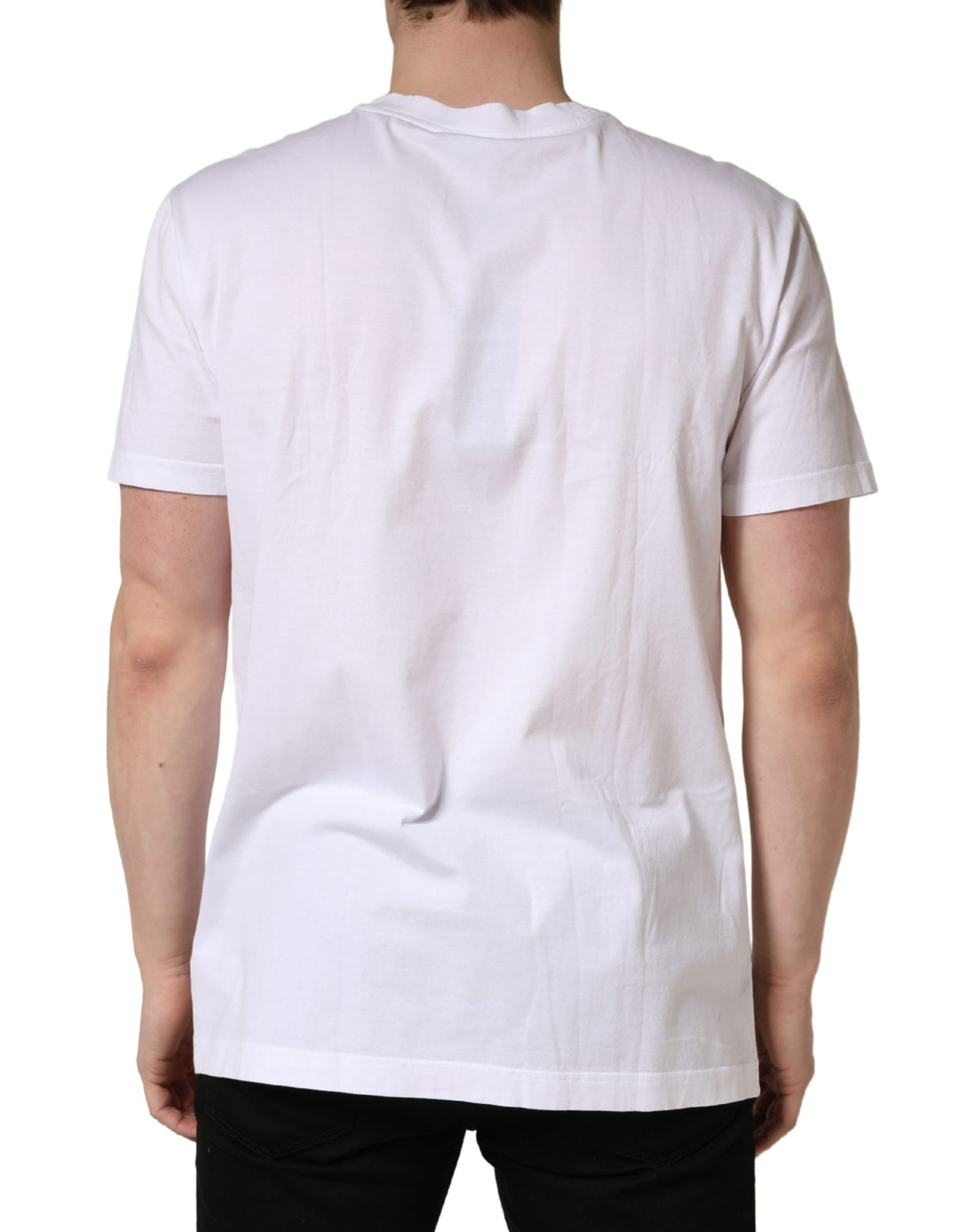 Dolce & Gabbana White Barcode Cotton Crew Neck T-Shirt