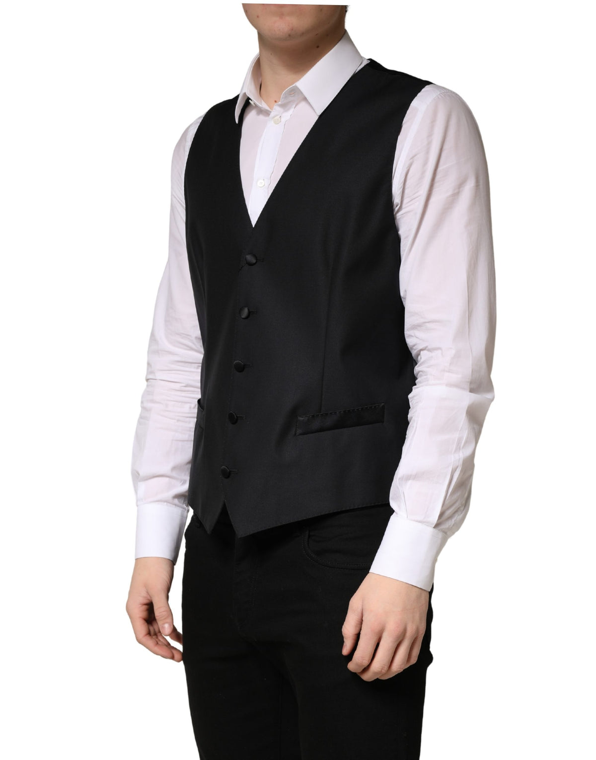 Dolce & Gabbana Black Wool Single-Breasted Waistcoat