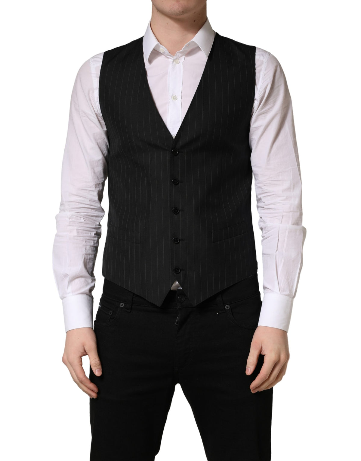 Dolce & Gabbana Black Stripe Single-Breasted Waistcoat