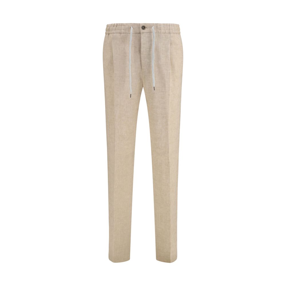 PT Torino Beige Linen Casual Trousers