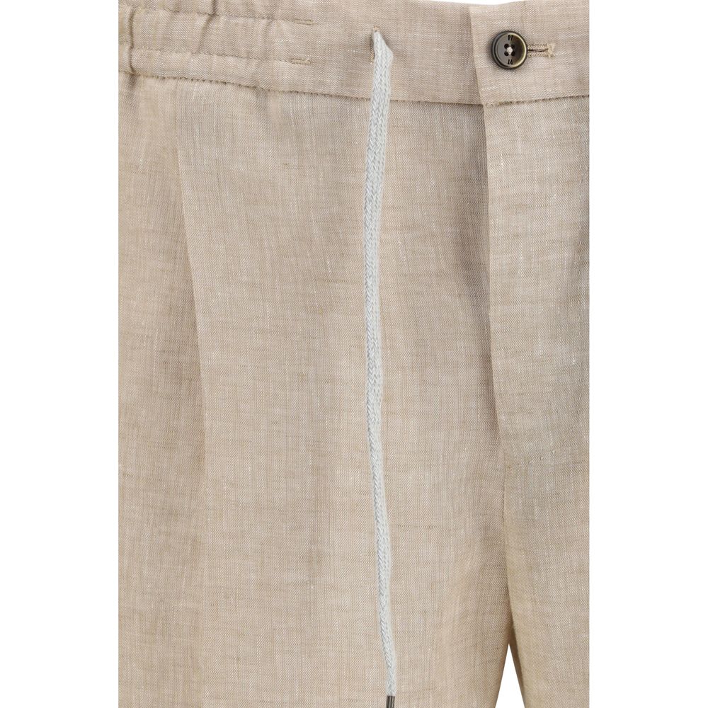 PT Torino Beige Linen Casual Trousers