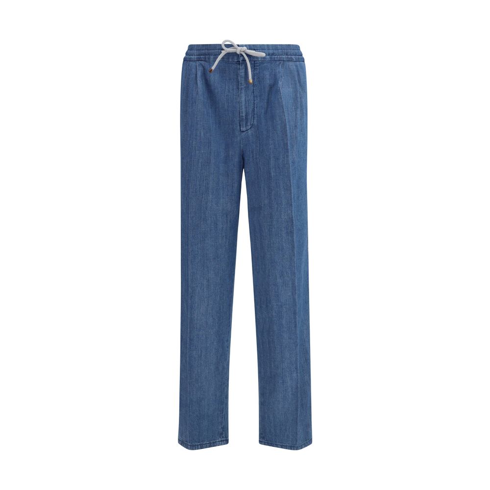 Brunello Cucinelli Blue Cotton Casual Trousers