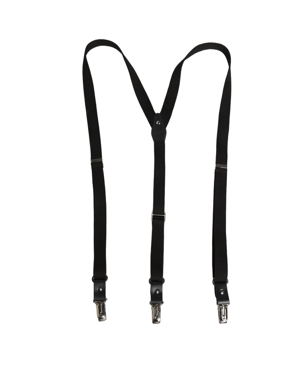 Dolce & Gabbana Black Cotton Leather Y-Back Metal Clips Suspenders