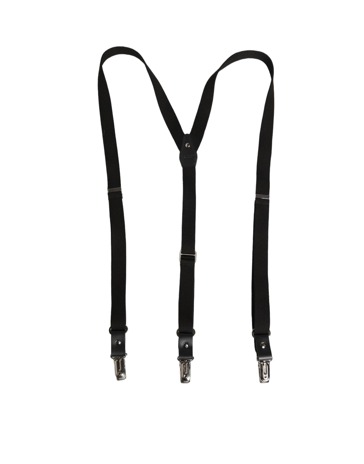 Dolce & Gabbana Black Cotton Leather Y-Back Metal Clips Suspenders