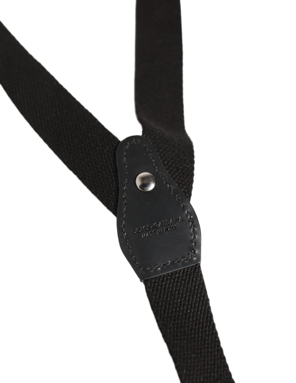 Dolce & Gabbana Black Cotton Leather Y-Back Metal Clips Suspenders