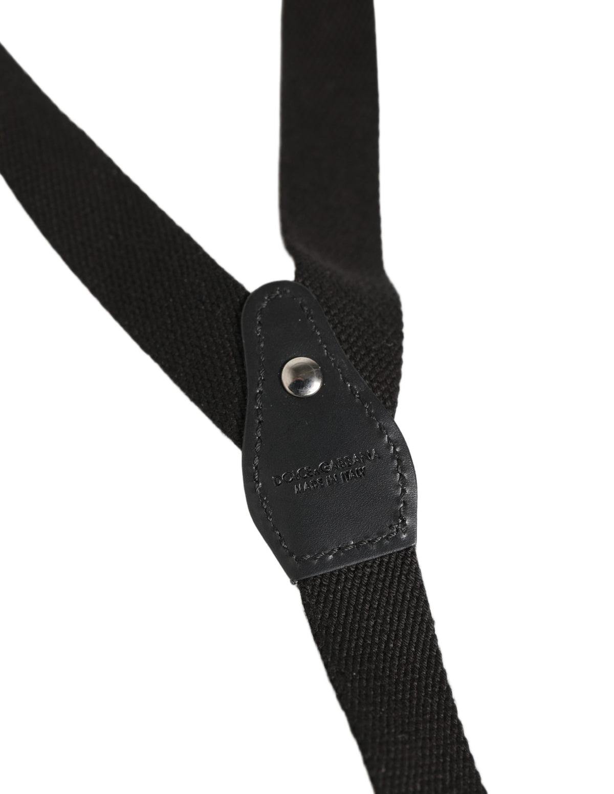 Dolce & Gabbana Black Cotton Leather Y-Back Metal Clips Suspenders