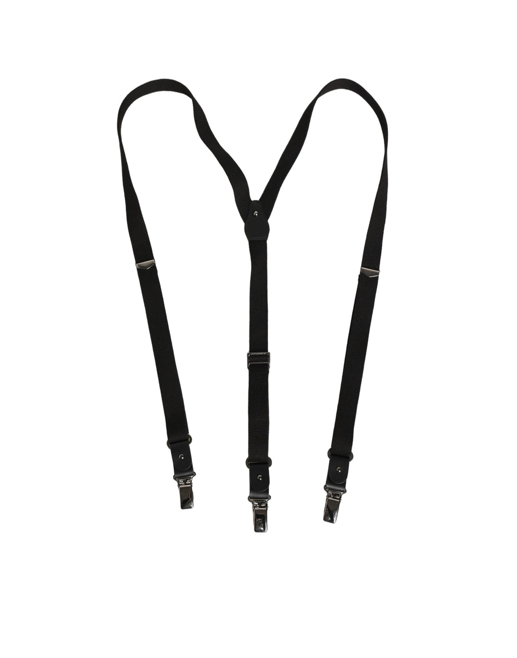 Dolce & Gabbana Black Cotton Leather Y-Back Metal Clips Suspenders