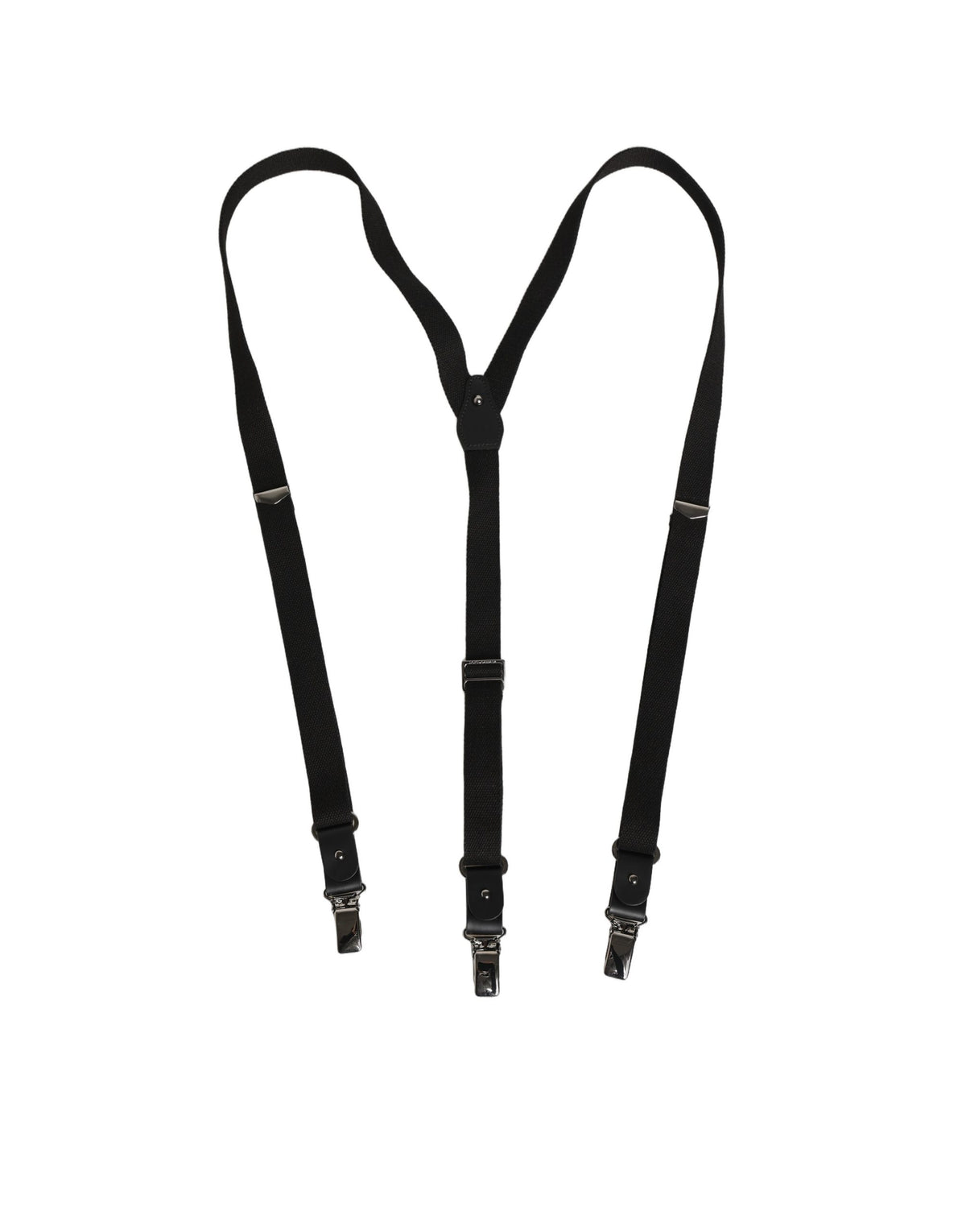 Dolce & Gabbana Black Cotton Leather Y-Back Metal Clips Suspenders
