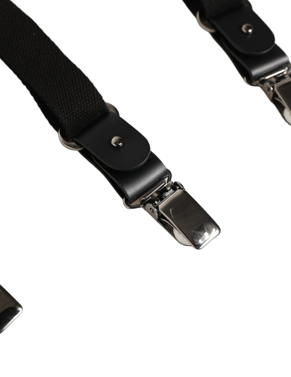 Dolce & Gabbana Black Cotton Leather Y-Back Metal Clips Suspenders