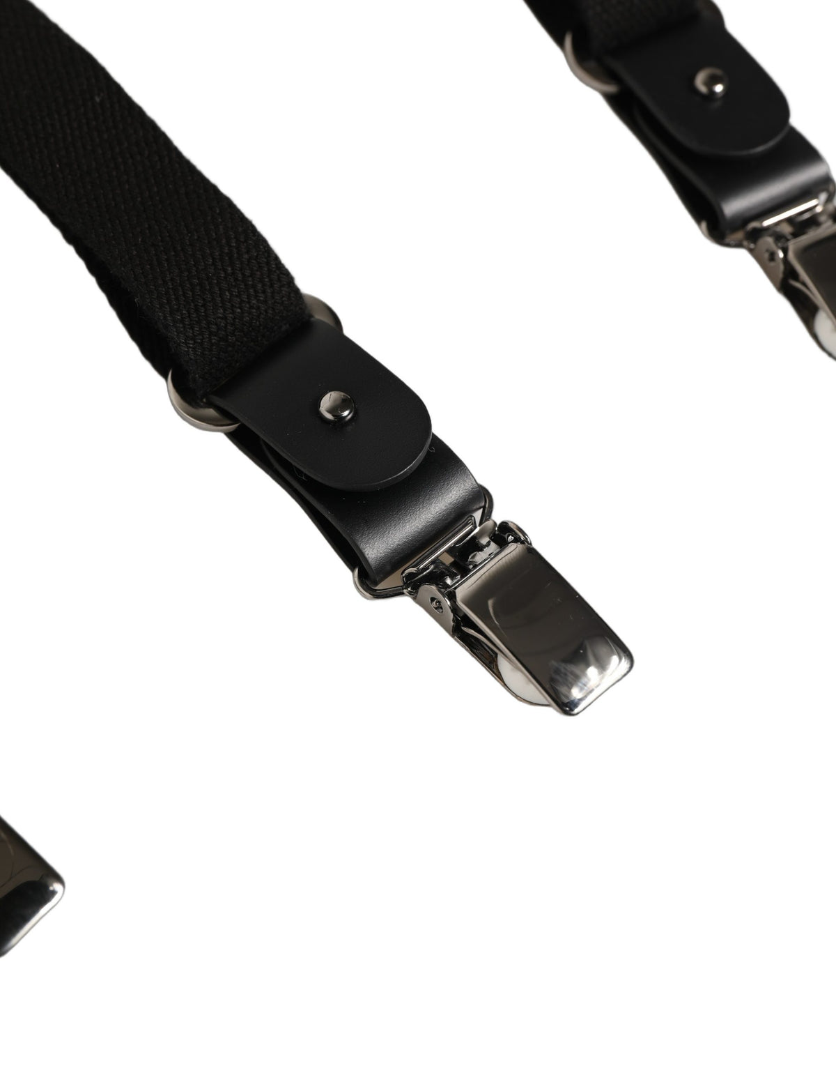 Dolce & Gabbana Black Cotton Leather Y-Back Metal Clips Suspenders