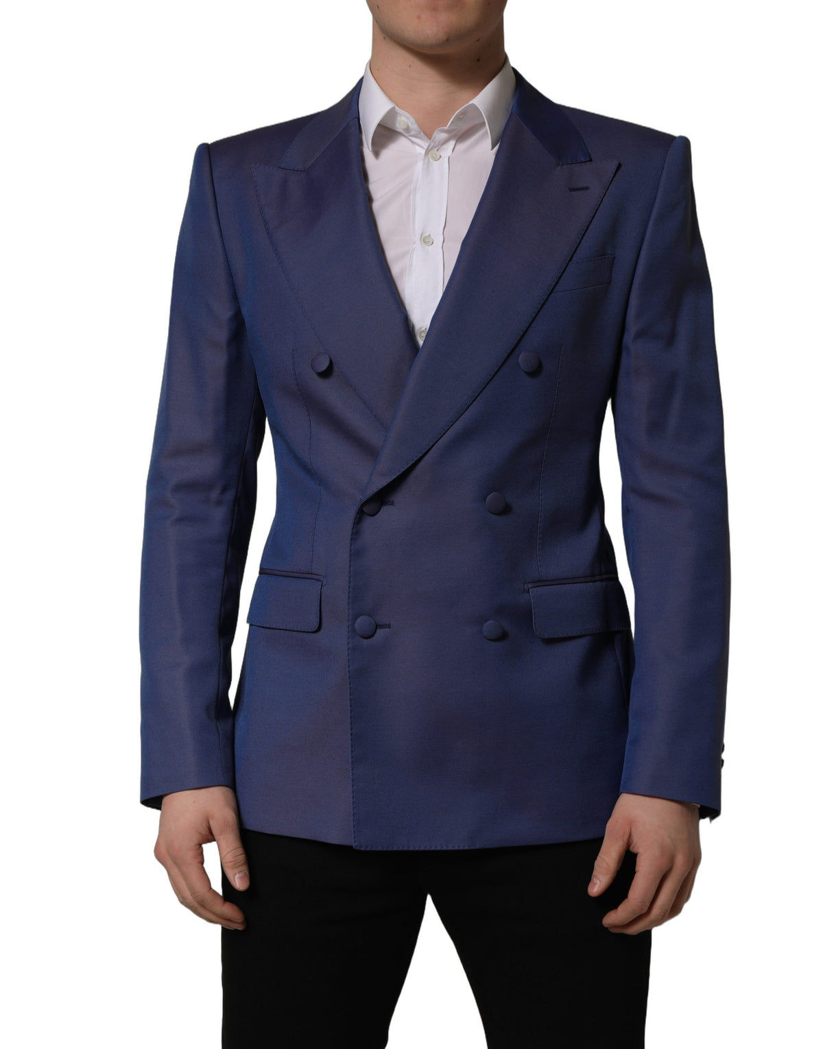 Dolce & Gabbana Blue Wool Double-Breasted Blazer