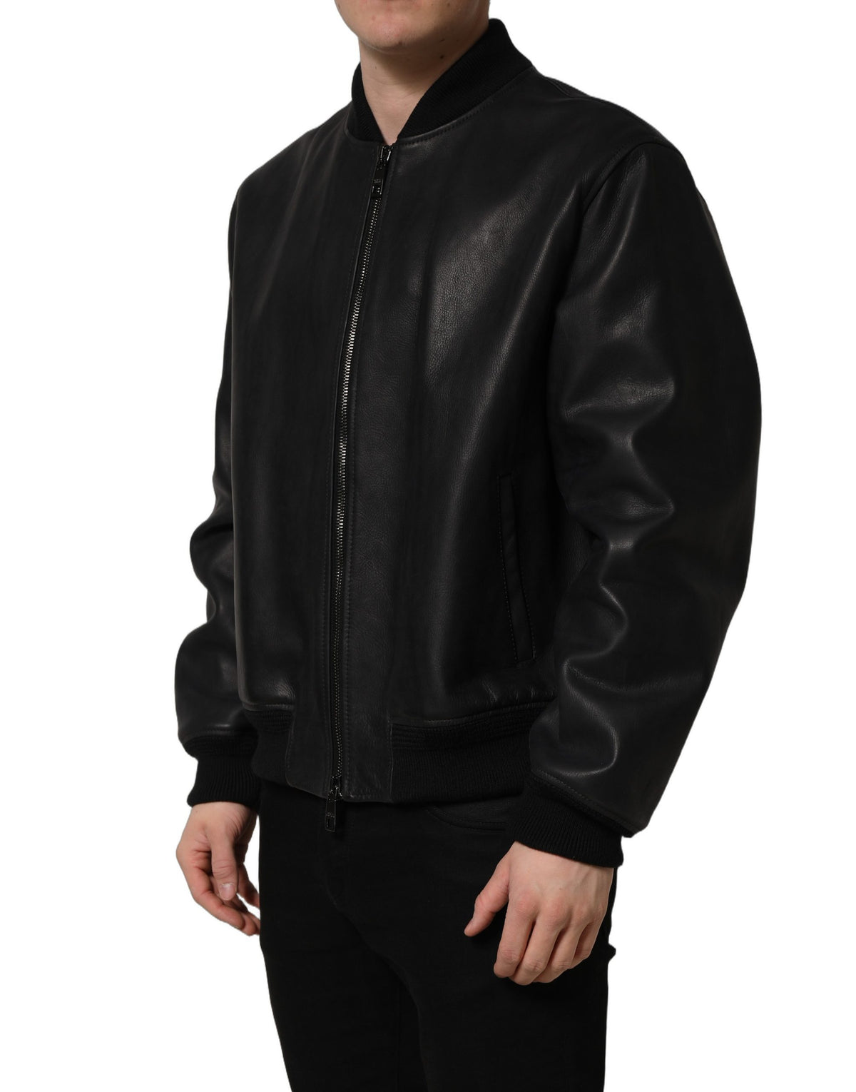 Dolce & Gabbana Black Leather Full-Zip Biker Jacket
