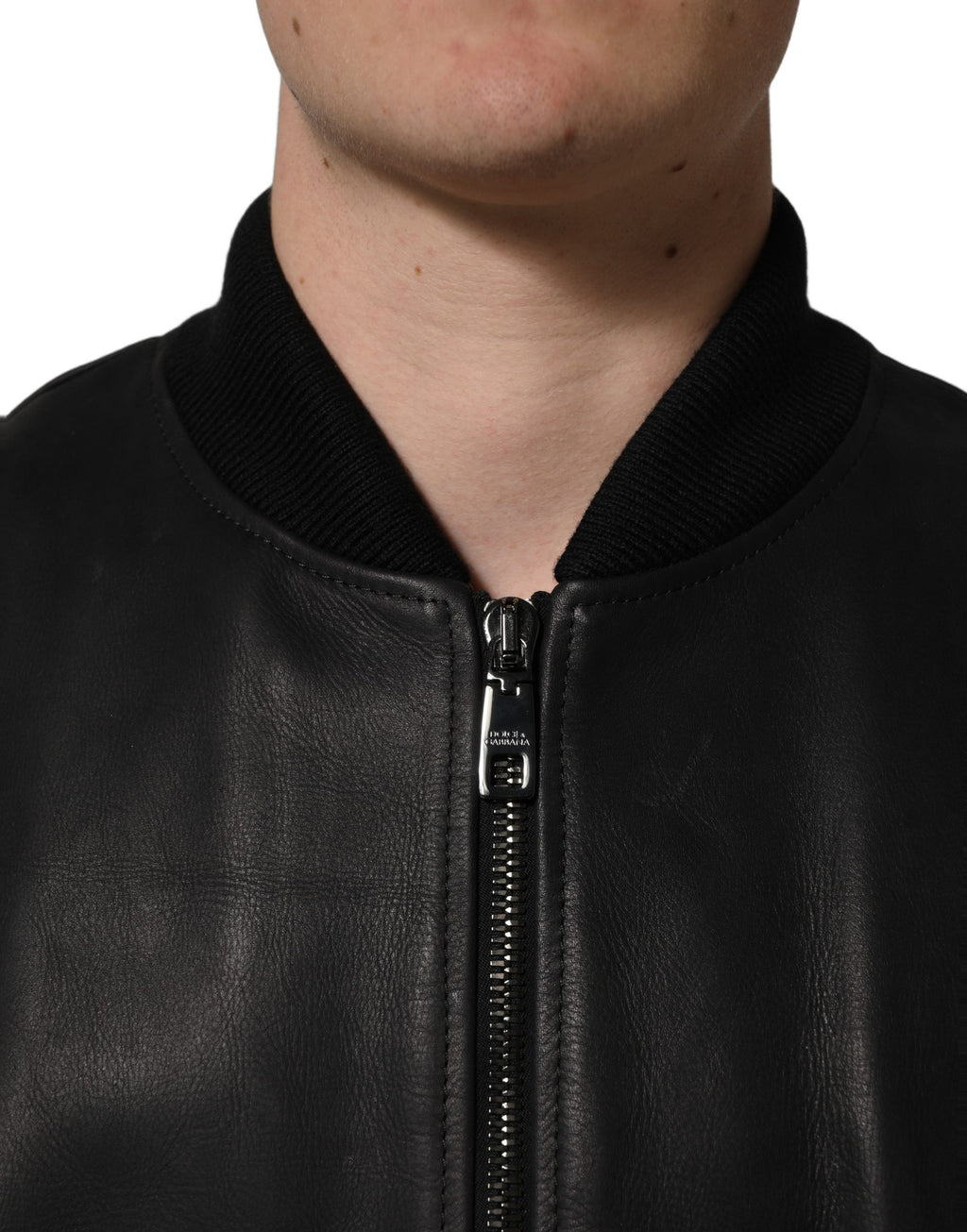 Dolce & Gabbana Black Leather Full-Zip Biker Jacket