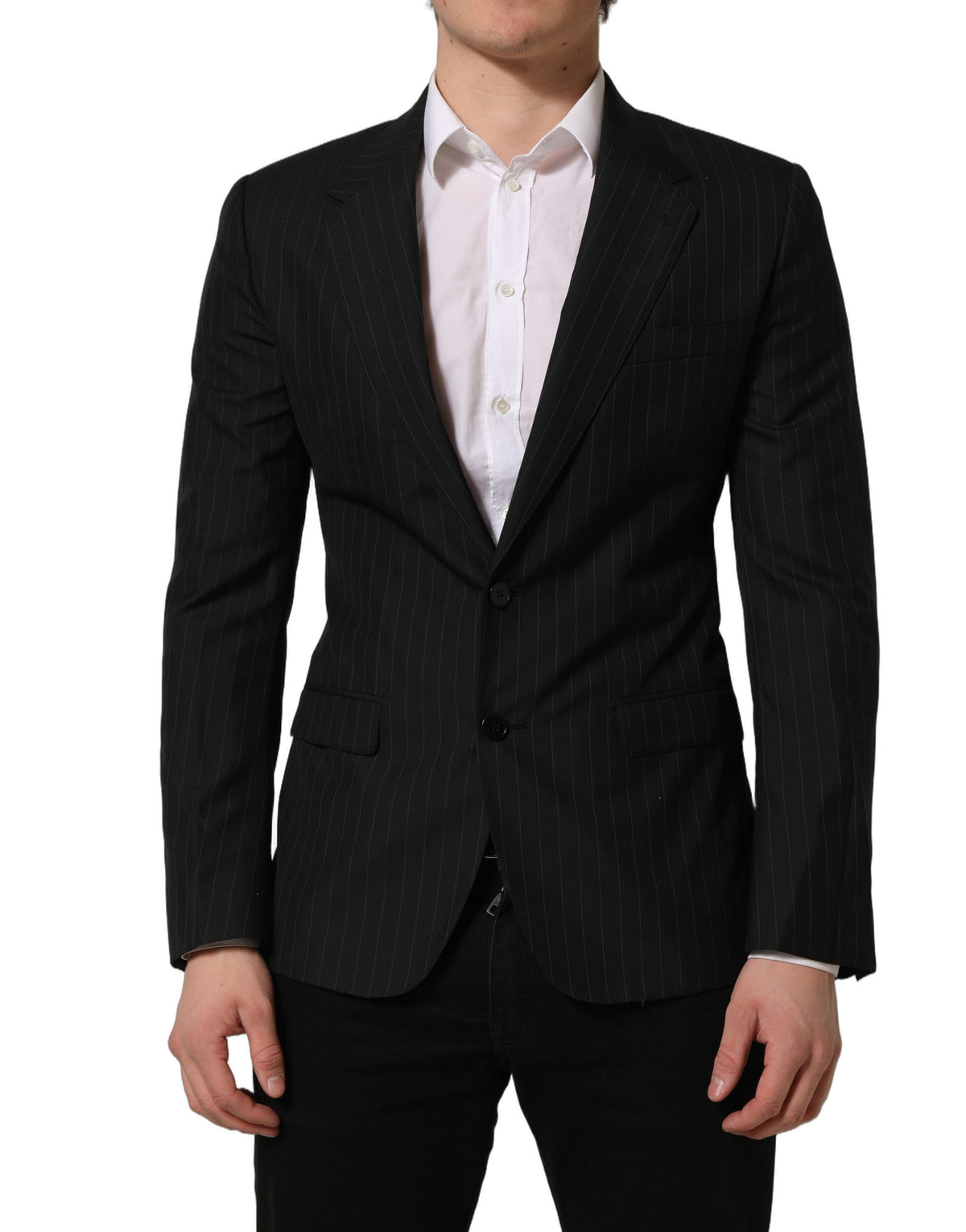 Dolce & Gabbana Dark Grey Stripes Wool Single-Breasted Blazer
