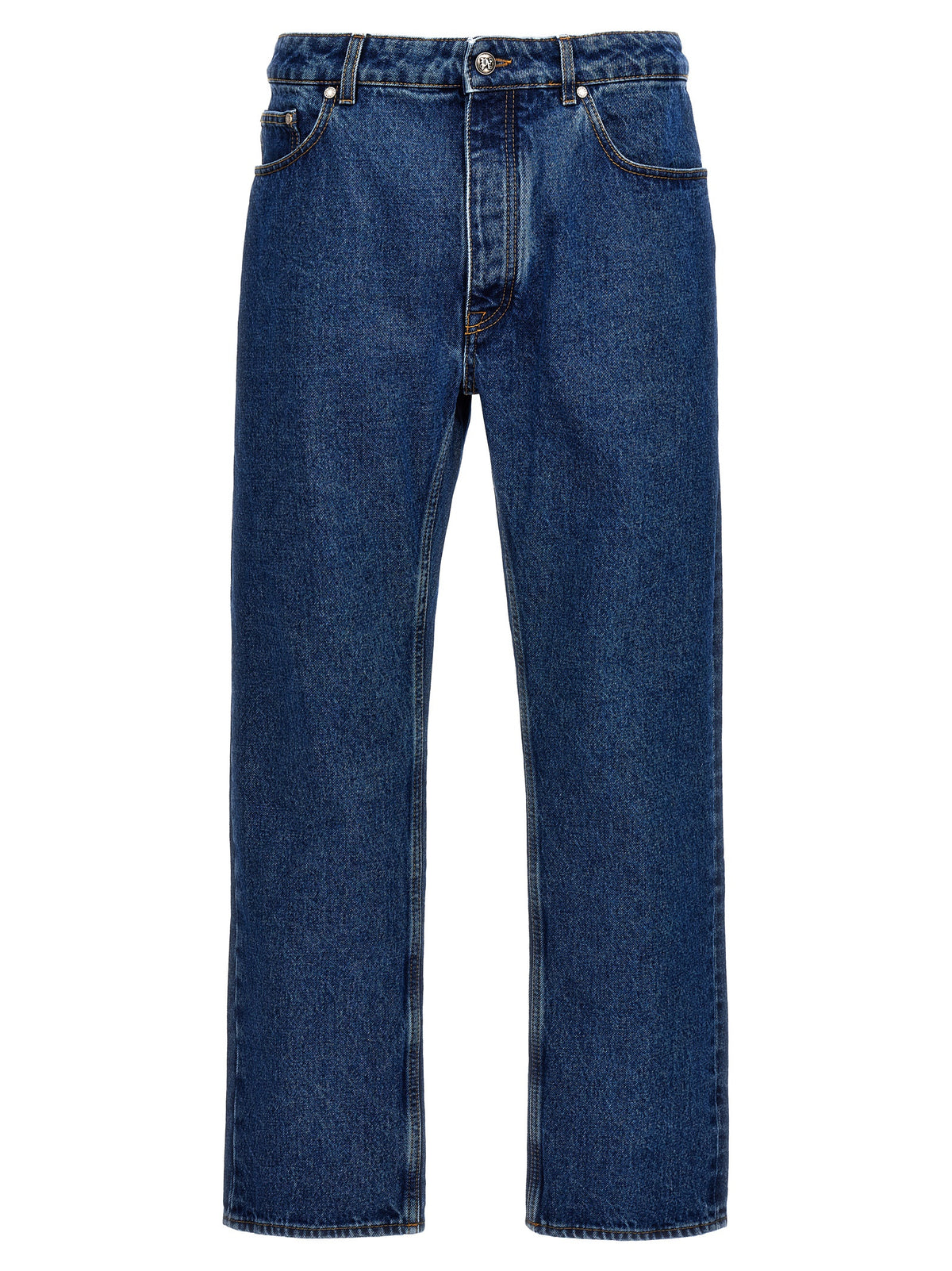 Blue Cotton Straight-Leg Jeans