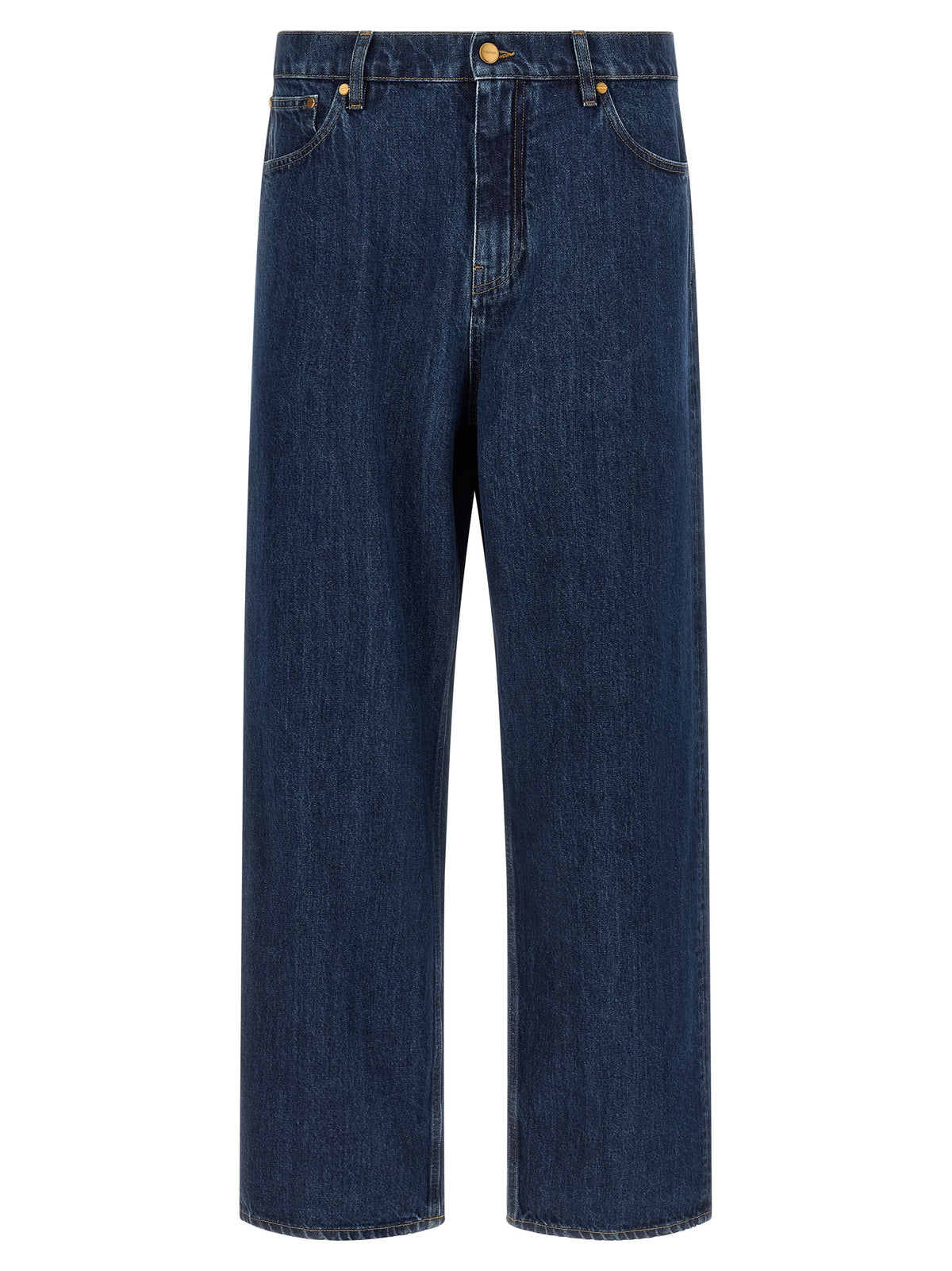 Blue Cotton Straight-Leg Jeans