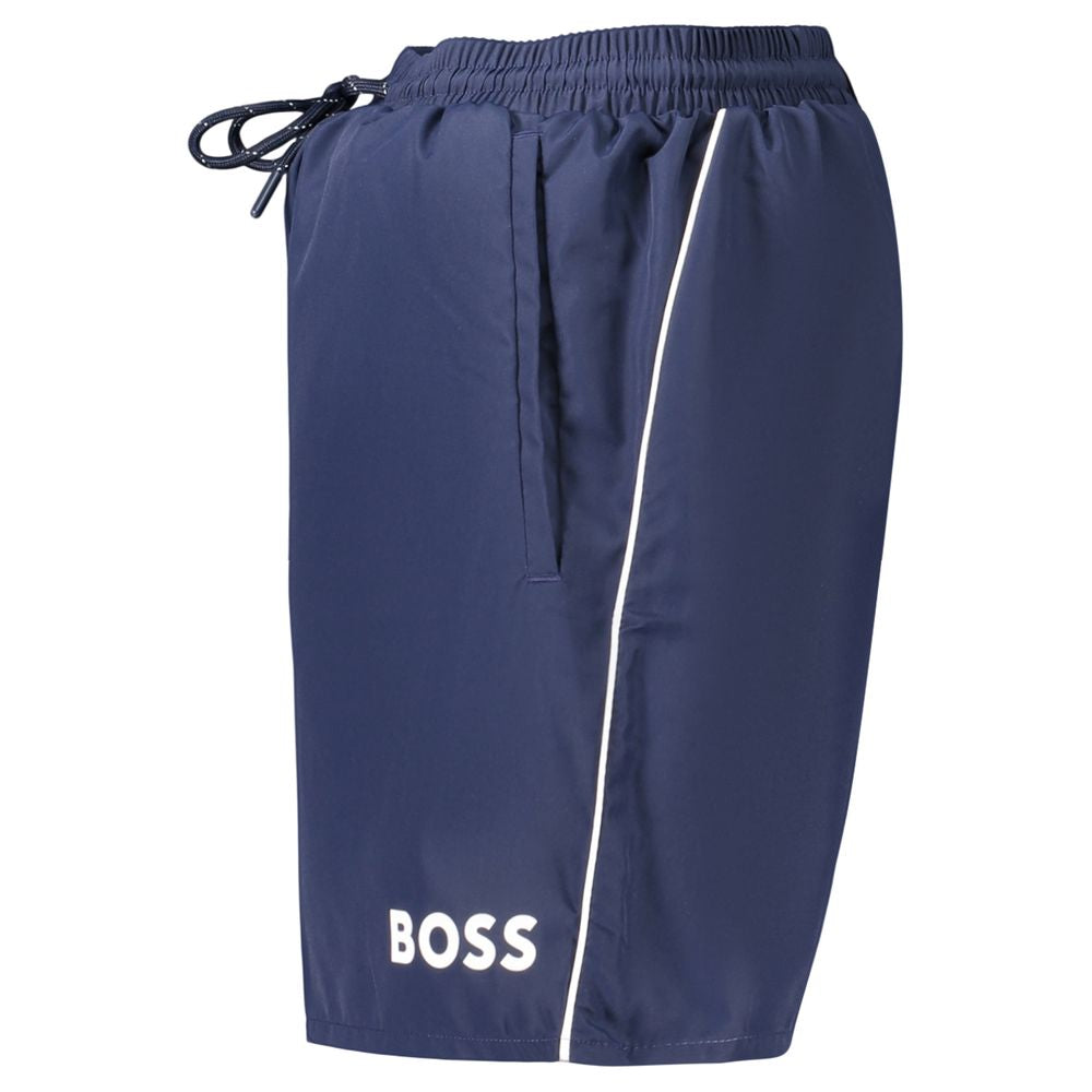 Blue Polyester Men's Swimwear