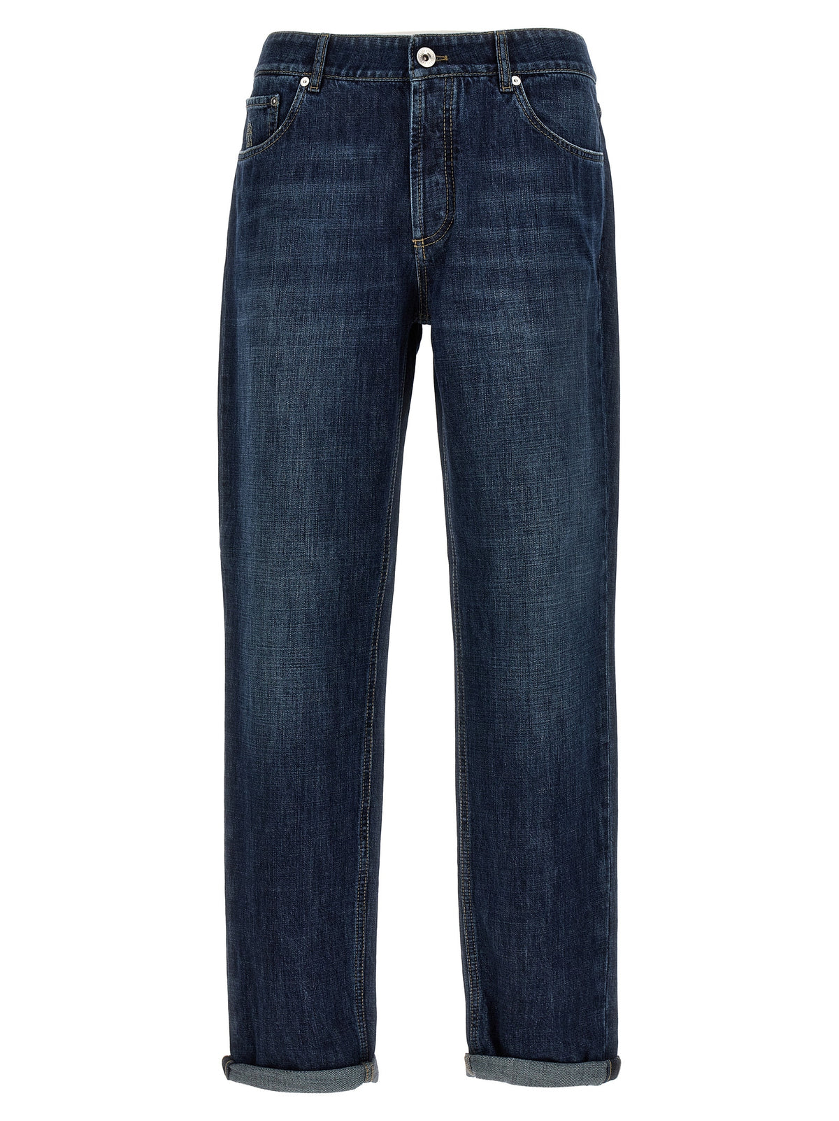 Blue Cotton Straight-Leg Jeans