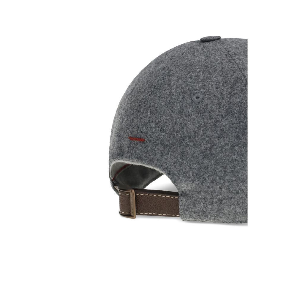 Brunello Cucinelli Grey Wool Baseball Cap