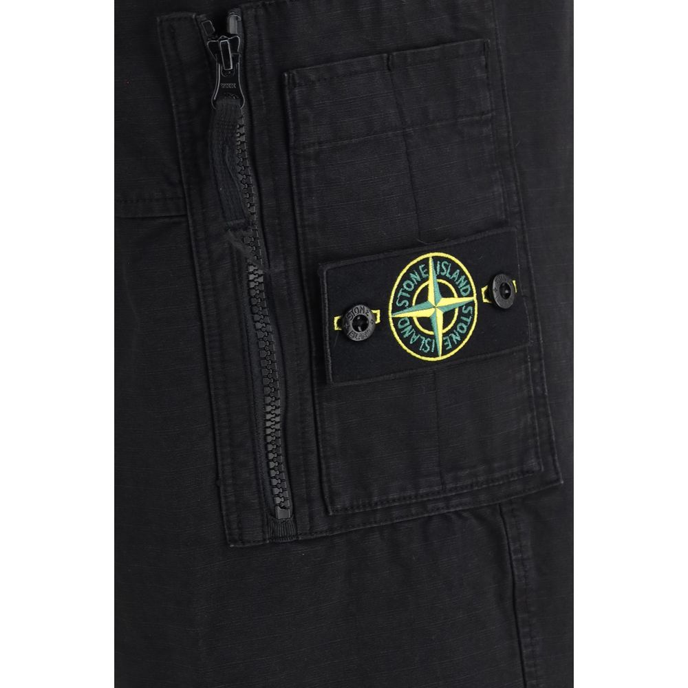 Stone Island Black Cotton Cargo Trousers
