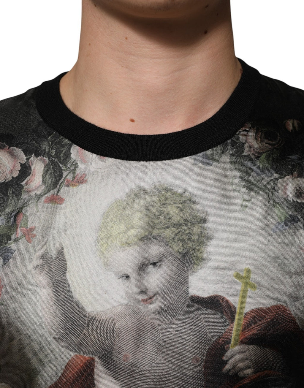 Black Cashmere Cherub Print Baroque Sweater