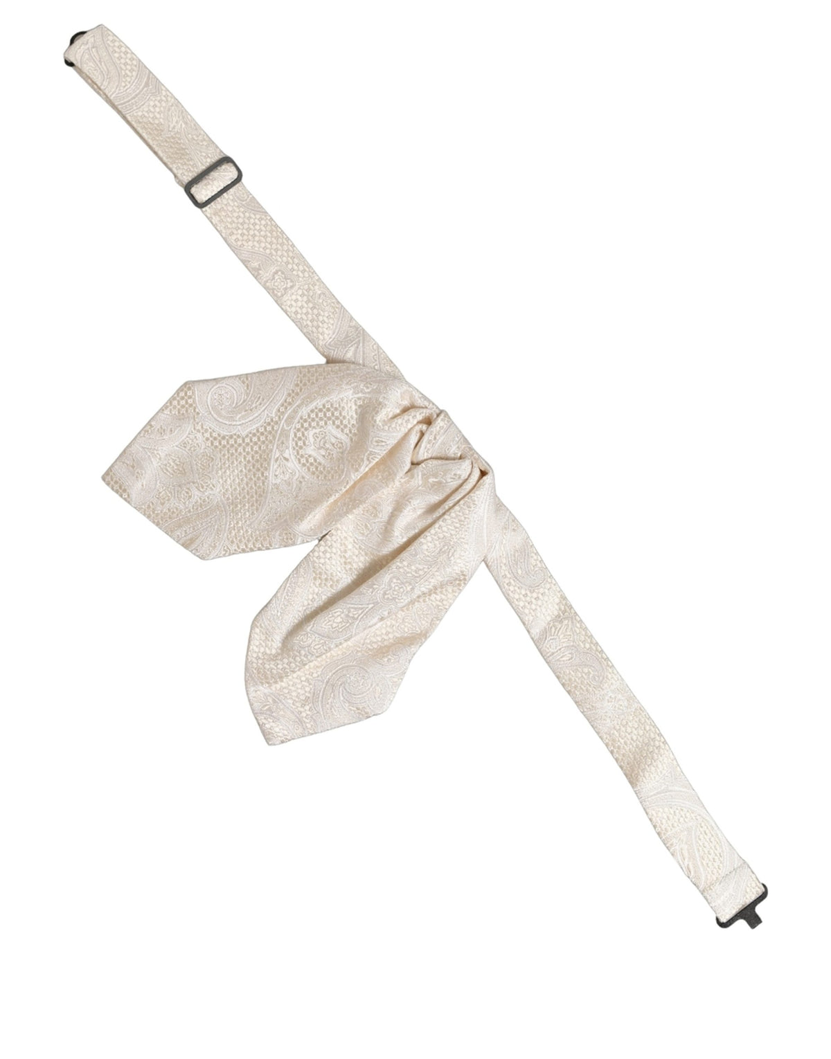 Men Ivory Paisley SIlk Adjustable Neck Papillon Bow Tie