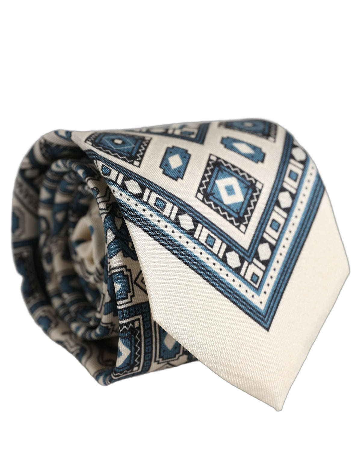 Men Off White Blue Geometric Adjustable Tied Necktie Tie