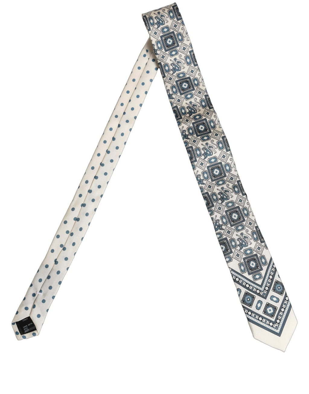 Dolce & Gabbana Off White Blue Geometric Tie