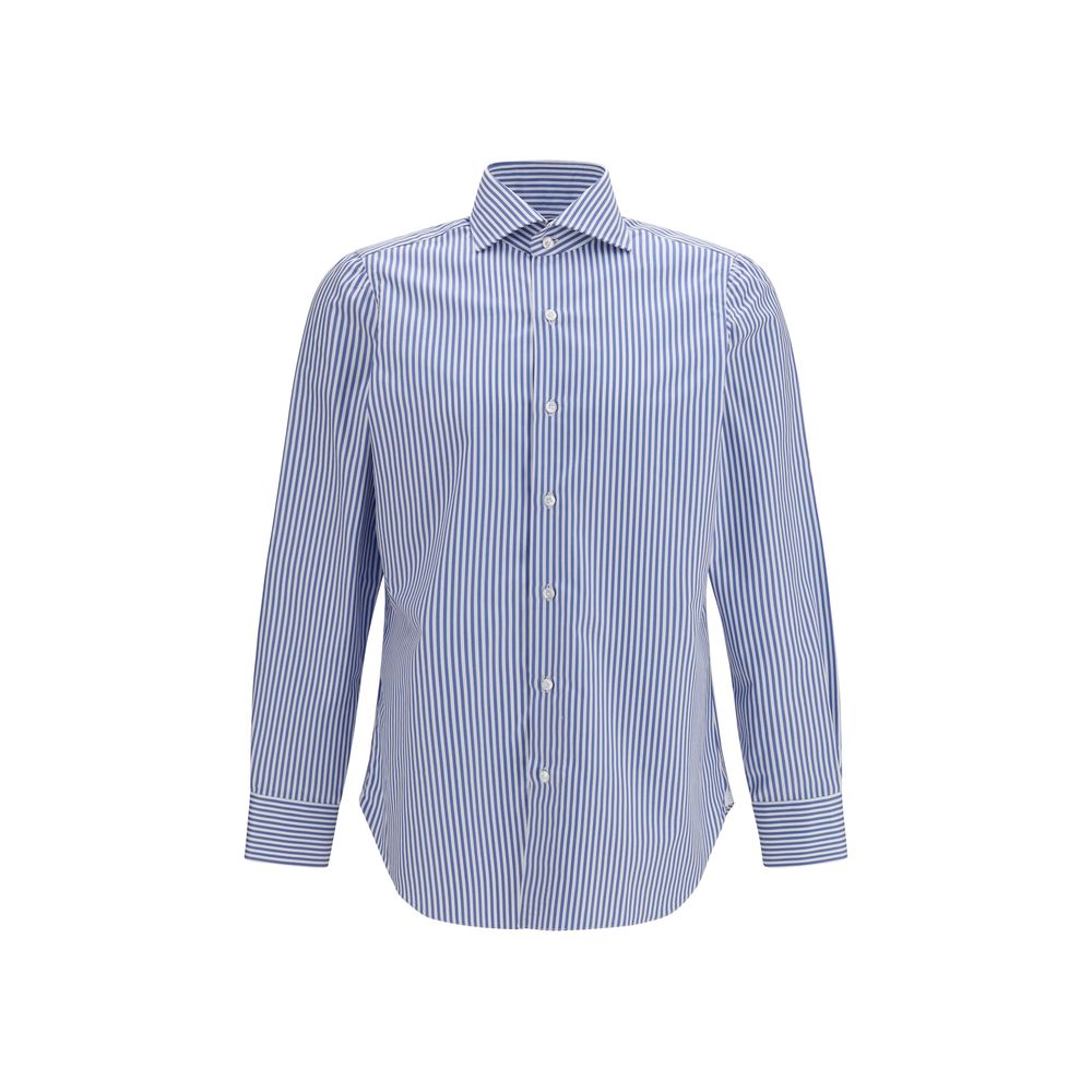 Finamore Blue Cotton Patterned Shirt