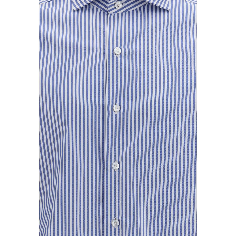 Finamore Blue Cotton Patterned Shirt