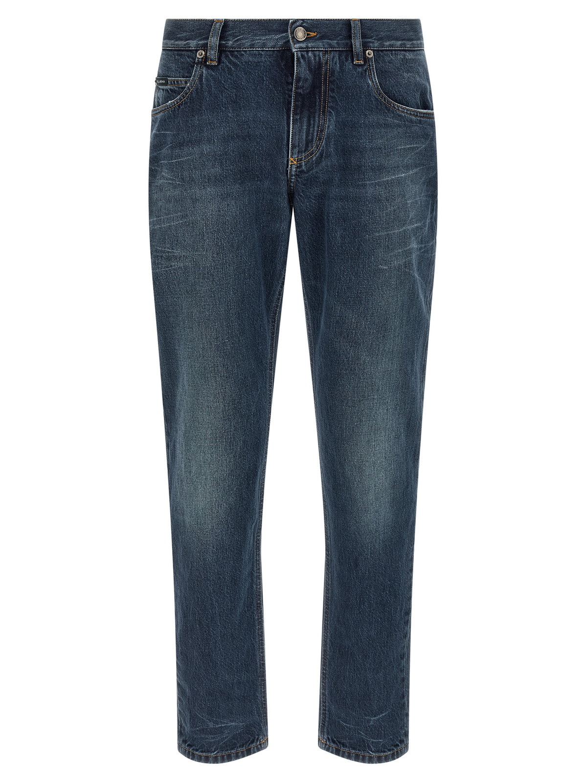 Blue Cotton Straight-Leg Jeans