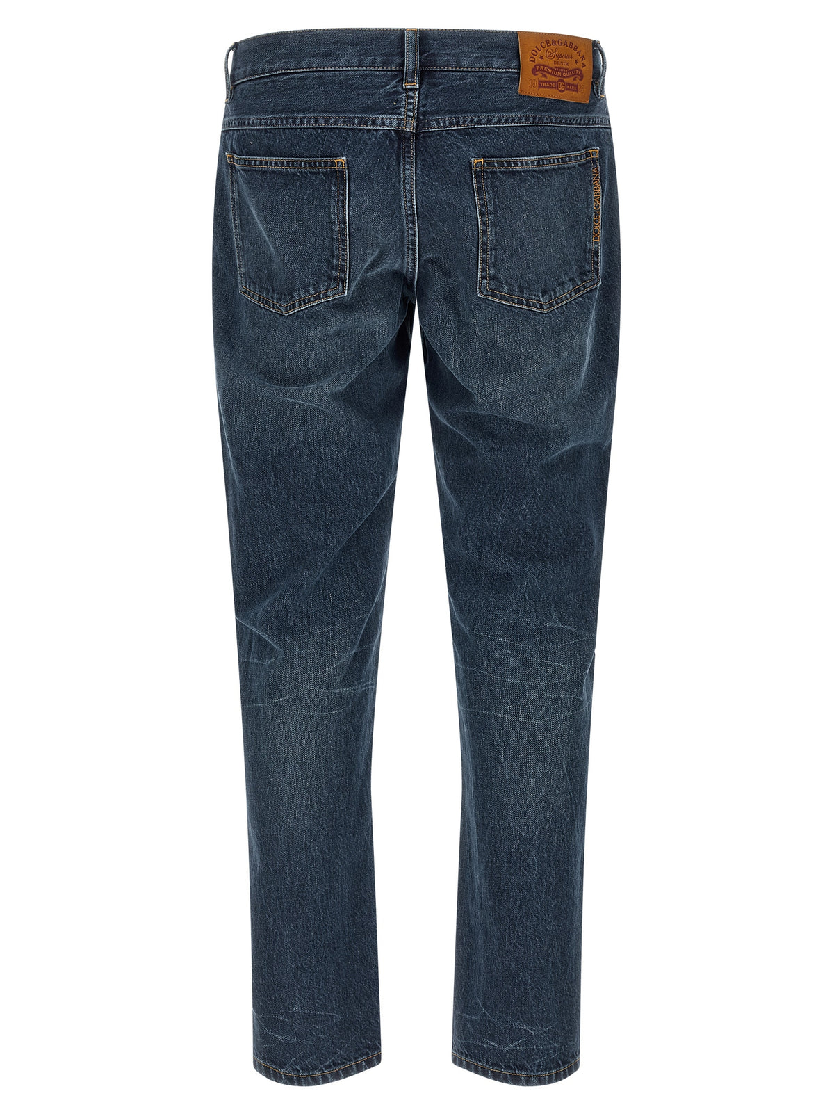 Blue Cotton Straight-Leg Jeans