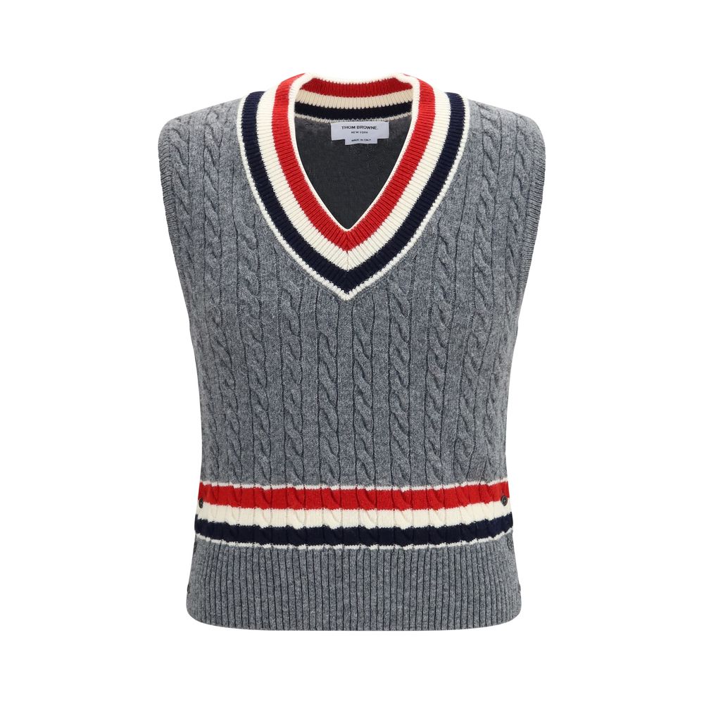 Thom Browne Grey Wool Sleeveless Sweater