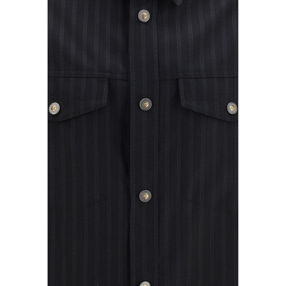 Versace Black Wool Patterned Shirt