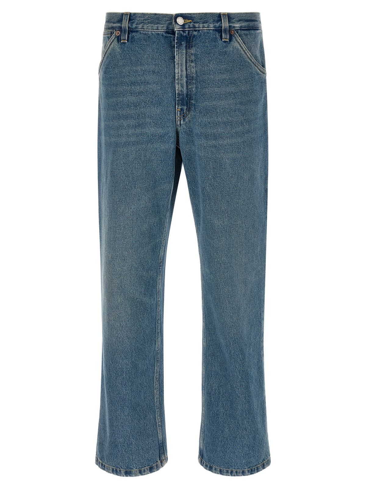 Blue Cotton Straight-Leg Jeans