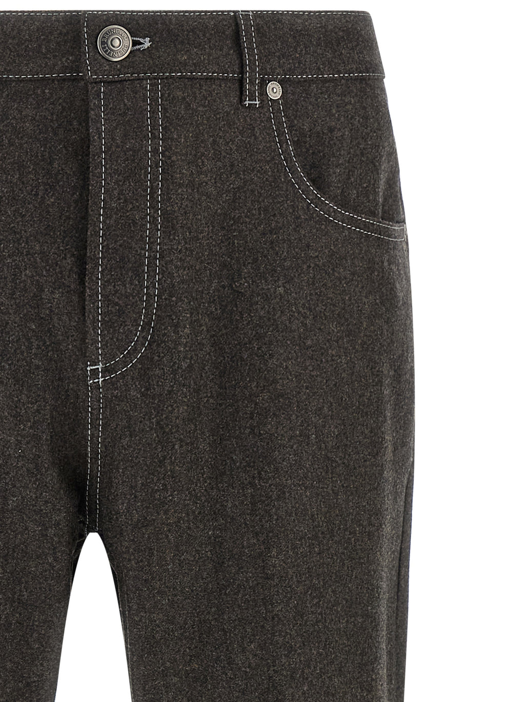 Gray Virgin Wool Casual Pants