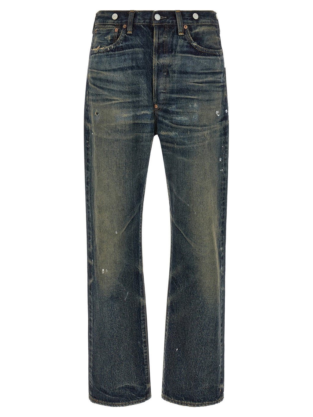 Blue Cotton Straight-Leg Jeans