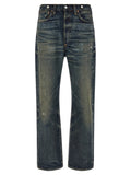 Blue Cotton Straight-Leg Jeans