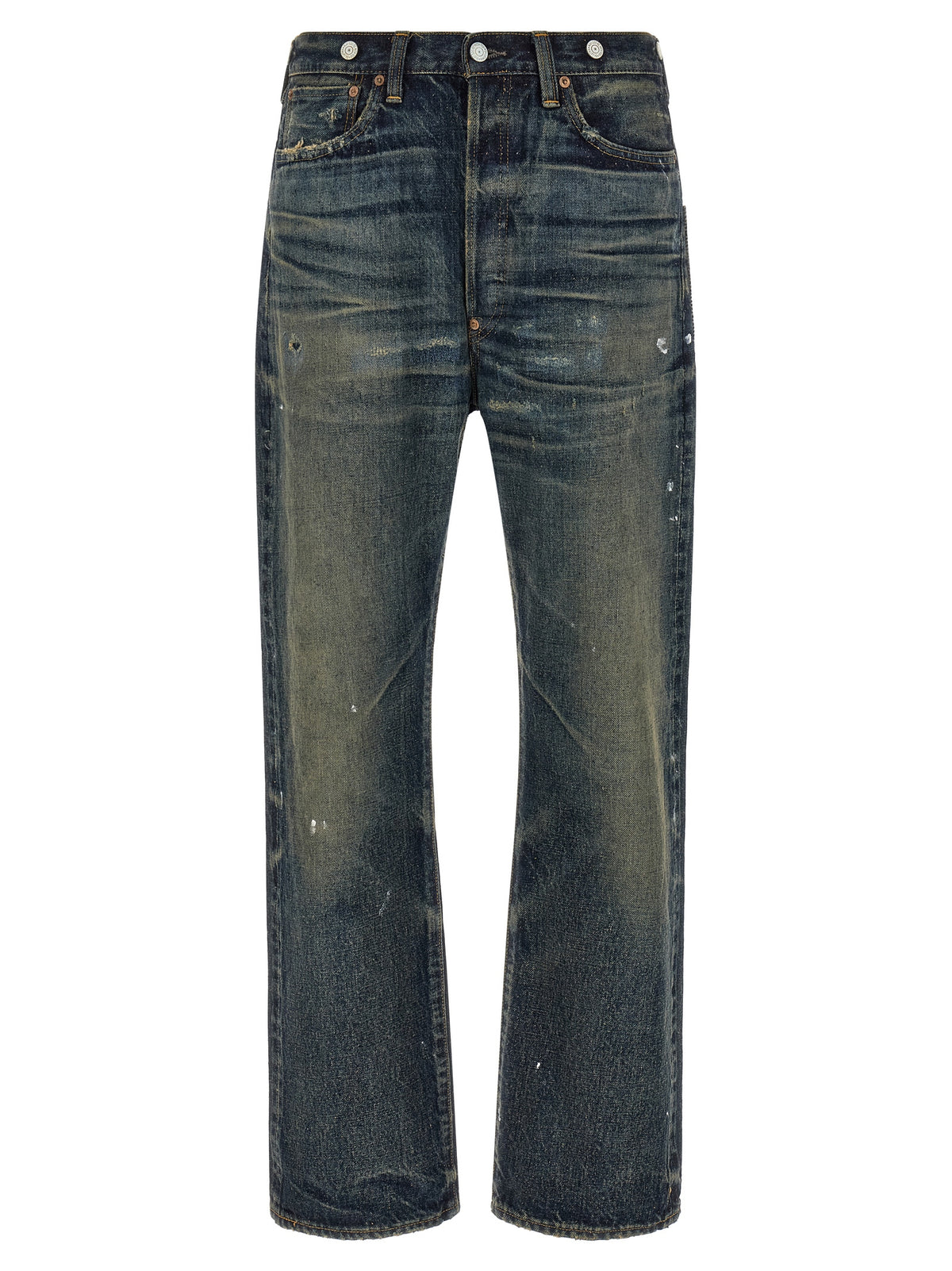 Blue Cotton Straight-Leg Jeans
