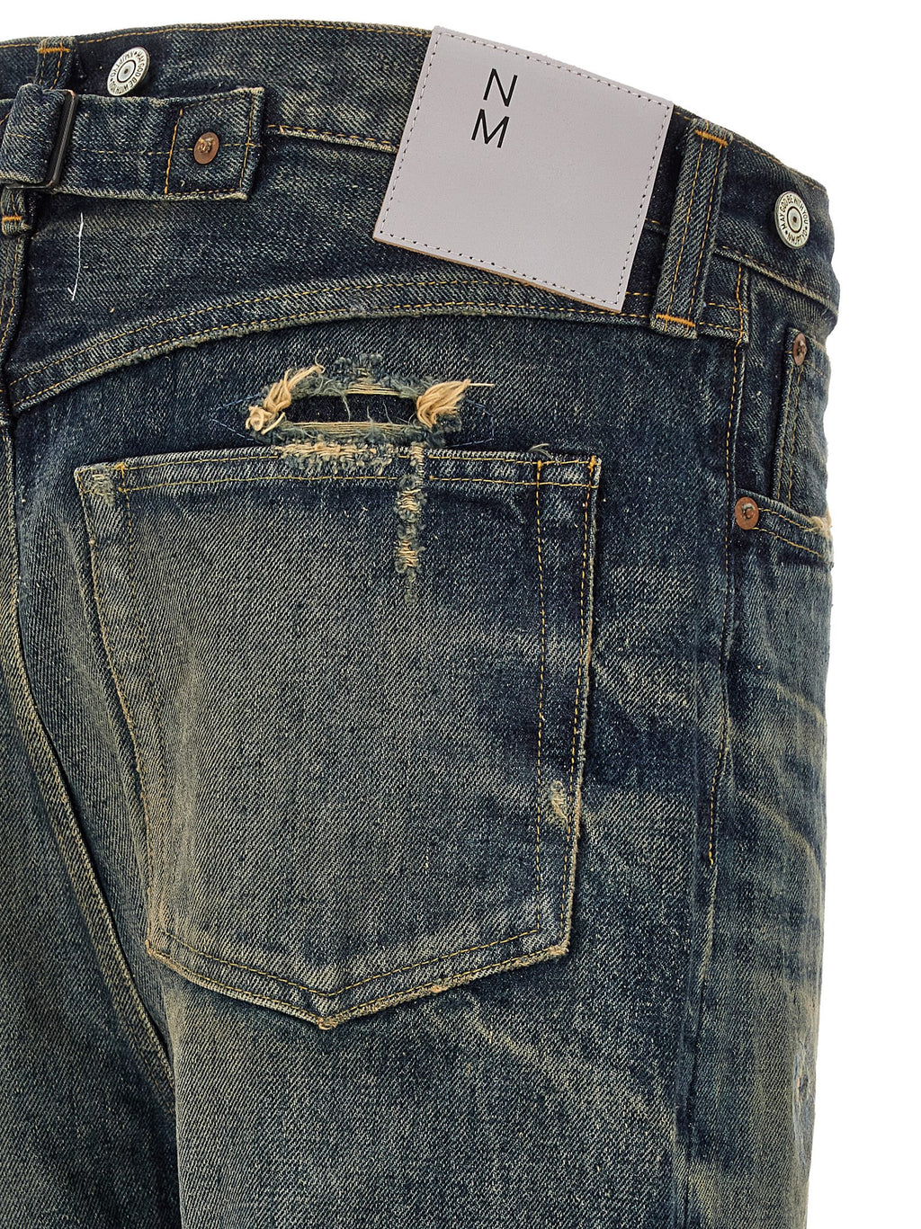 Blue Cotton Straight-Leg Jeans