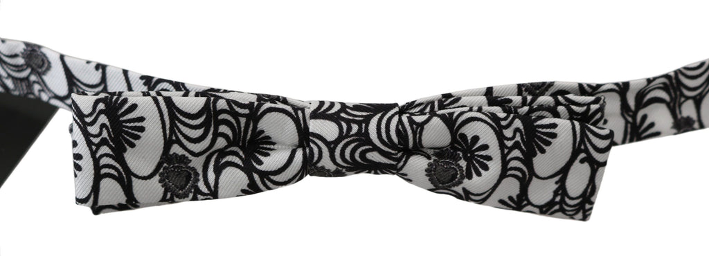 Dolce & Gabbana White Pattern Silk Bow Tie