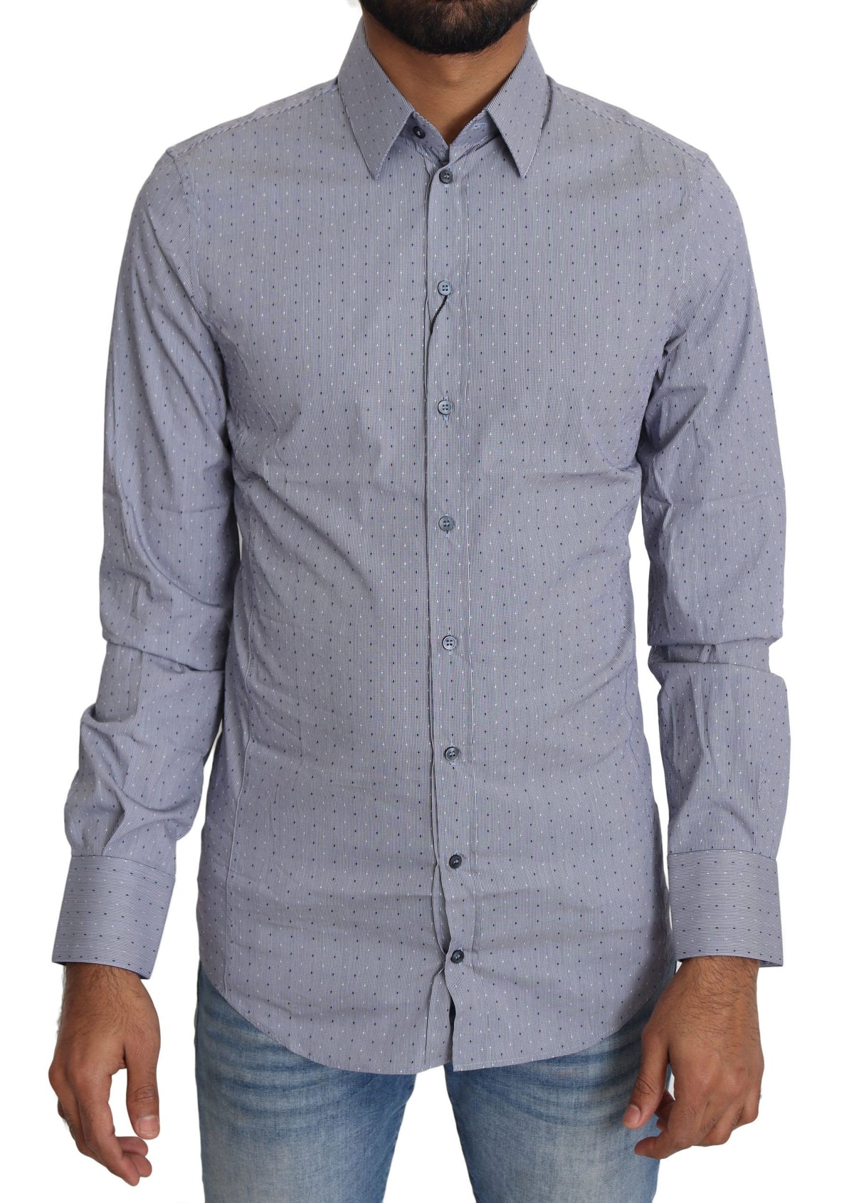 Dolce & Gabbana Grey Dotted Semi-Fitted Formal Sicilia Shirt