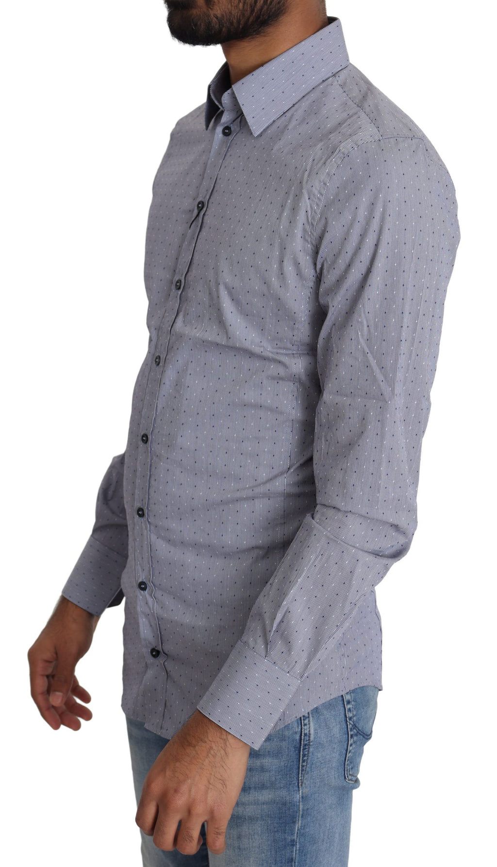 Dolce & Gabbana Grey Dotted Semi-Fitted Formal Sicilia Shirt